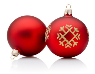 Two Christmas red decoration bauble isolated on white background