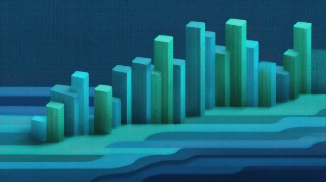 Abstract geometric pattern with vibrant colored bars representing data visualization on a deep blue background ideal for modern business concepts