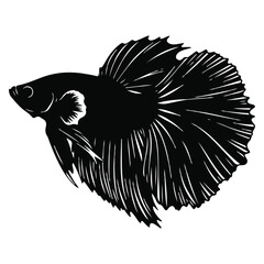 Black Betta Fish Silhouette - Striking Aquatic Animal Illustration