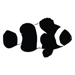 Clownfish silhouette graphic illustration, marine life, underwater ocean dweller