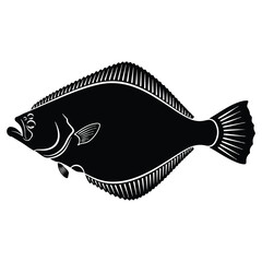 Black silhouette of a flatfish, representing marine life and aquatic ecosystems