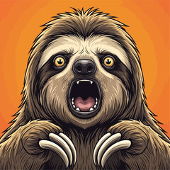 Naklejka premium Cartoon Sloth with Wide Eyes and Open Mouth in Shock.