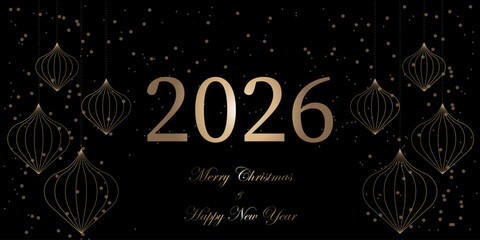 Happy New Year 2026 brochure covers set. Xmas minimal banner design with festive with balls. Vector illustration for flyer, poster or greeting card. Mesh balls in black background © successfulstocker