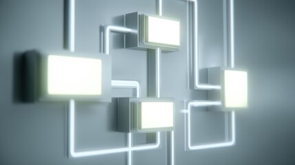 Modern Abstract Lighting Design Featuring Multiple Light Boxes with Elegant Lines and a Minimalistic Aesthetic