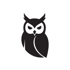 Angry Owl Silhouette Isolated on White Background