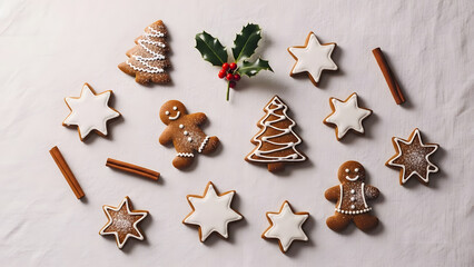 Festive Assortment of Christmas Cookies and Spices on a White Background