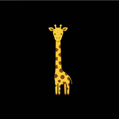 Cute cartoon giraffe illustration on black background.