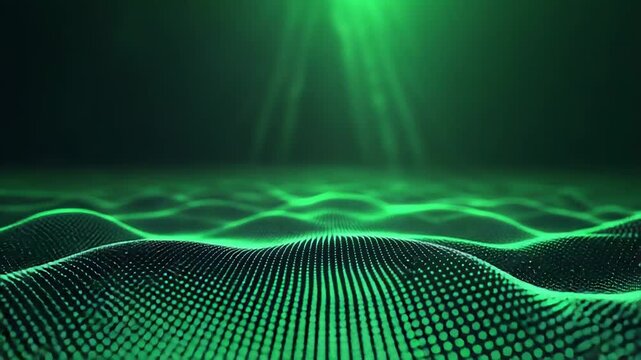 Green digital wave particles forming a technology background