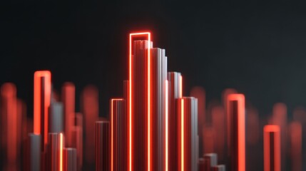 Futuristic Digital Landscape with Red Neon Lights and Vertical Lines Engineering Abstract Design for Technology or Music Visualizations
