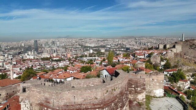 Historic Ankara Castle and panoramic city view of Ankara Turkey