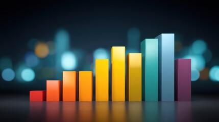 Colorful bar graph showcasing rising trends in business performance with a blurred city background for financial and marketing use