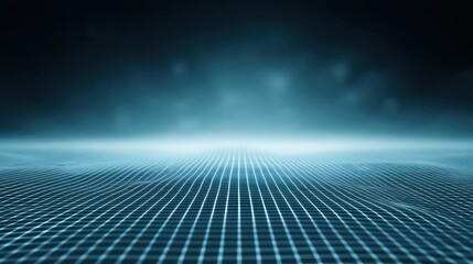 Futuristic Blue Grid Background with Soft Light and Abstract Digital Elements for Technology and Virtual Reality Concepts