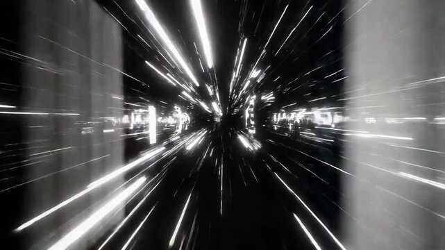 Tunnel of light moving at hyperspeed through space