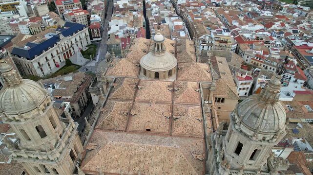 Drone Flight Over Jaen Cathedral and Scenic City Skyline, Andalusia Spain