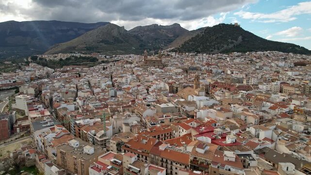 Drone Panorama Over Historic Jaen - Old City District and Urban Landscape