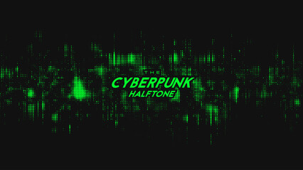 Abstract vector green cyberpunk halftone sound wave. Scrathed dotted texture element.