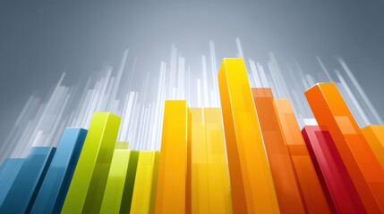 Colorful abstract bar graph growth illustration with vibrant colors and dynamic light effects representing data analysis and financial success in modern design