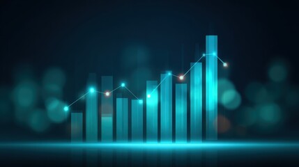 Abstract Digital Bar Graph with Glowing Elements Representing Growth and Progress in Financial Data Visualization and Business Analytics