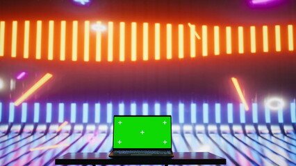 Empty neon scene blending cyber vibes with retro futuristic glow near copy space, making it ideal...