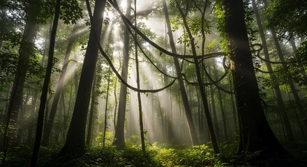 Naklejka premium Sunny Forest Path with Trees