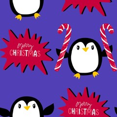 Christmas animals seamless penguin pattern for wrapping paper and fabrics and kids print