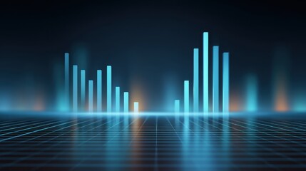 Abstract digital data visualization with glowing bar graphs and sleek grid background representing analytics and technology trends in a futuristic design