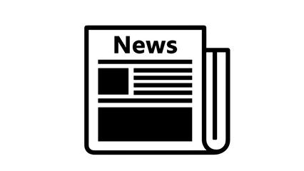 Newspaper icon in black and white minimalist style, monochrome colors, media and news