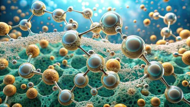 Micelle structure with soap molecules capturing dirt and impurities, dirt removal