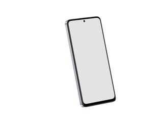 Modern, frameless smartphone in a slight tilt, showing a blank white screen. Perfect for mockups, app display, and technology concepts.