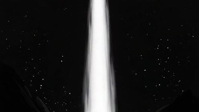 Bright beam of light illuminating alien planet surface