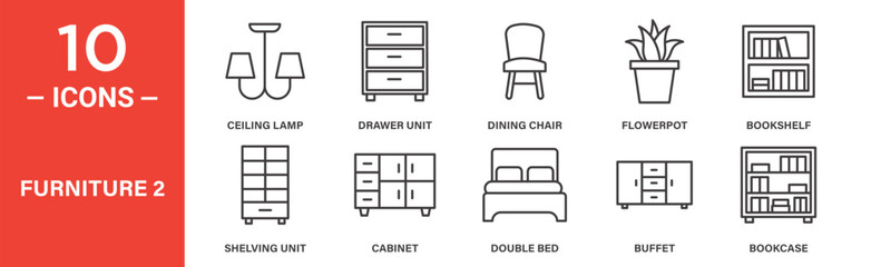 Furniture icon set. Furniture vector symbol in black filled and outlined style.