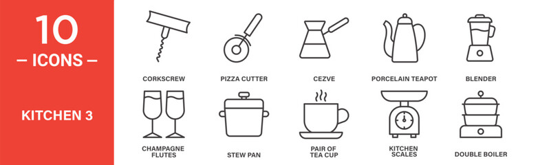 Kitchen icon set. Kitchen vector symbol in black filled and outlined style.