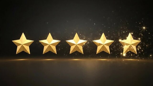 Golden Pixelated Stars Ascending with Sparkling Particles on Dark Gradient Background Featuring Subtle Reflections and Lens Flares