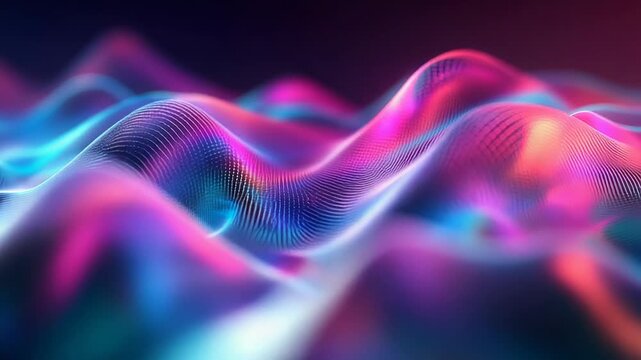 Digital data wave creating glowing abstract mountain landscape