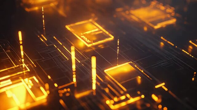 Circuit board glowing data transfer in digital technology concept