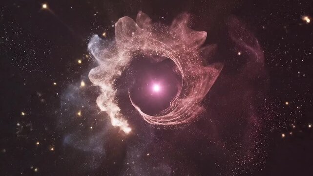 Mesmerizing swirling vortex of glowing particles forming an ethereal nebula with a bright central star against a dark cosmic background
