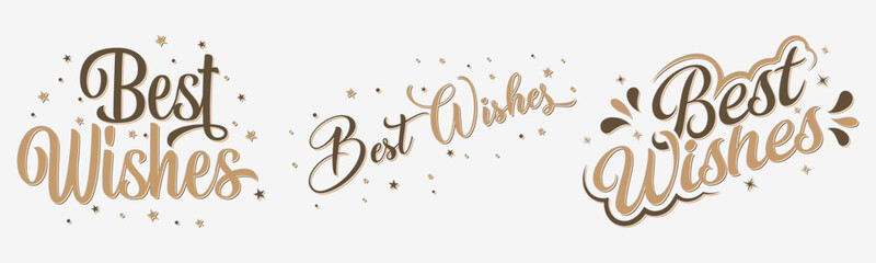 Best Wishes typography designs vector layouts with script lettering, decorative swirls, and scattered stars, suitable for greeting cards, invitations, and banners. © Vector Jungle
