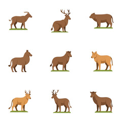 Collection of various wild animals in a flat design style.