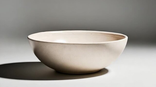 Minimalist ceramic bowl soft light with gentle shadow, ceramic bowl neutral background simple
