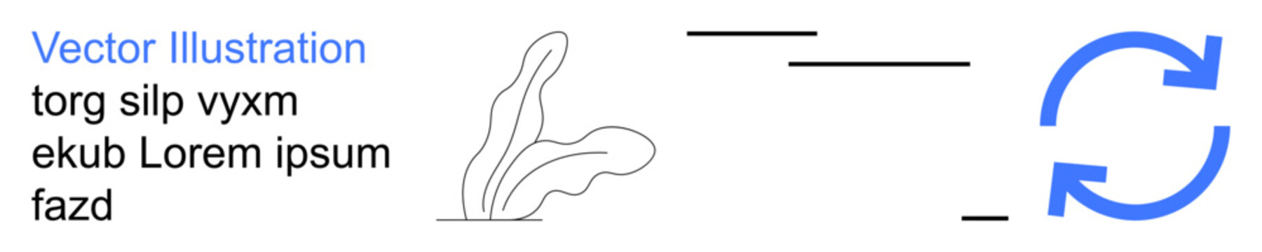 Environment, sustainability, renewal, cycle, abstract concepts, process flow. Minimalist plant sketch with bold blue refresh symbol. Environment and sustainability concept