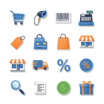 Collection of Ecommerce and Shopping Icons Representing Various Business Elements.