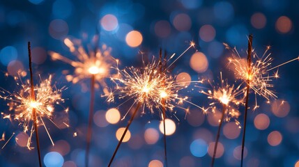 Bright sparklers light up a dark night with warm glows and festive bokeh in celebration