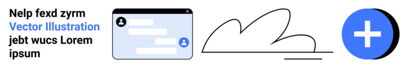 Obraz premium Communication tools, digital applications, modern interface, minimalism, media design, user-friendly layouts. A stylized chat box, abstract shape and a bold blue plus sign. Communication tools