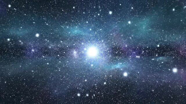 Vast Galaxy Nebula with Glowing Stars and Cosmic Dust in Deep Space with Bright Center and Deep Blue Purple Hues