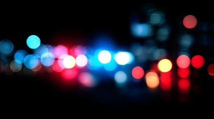 Abstract red and blue bokeh lights creating a vibrant and blurry night scene