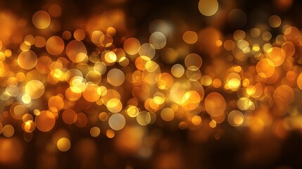 Golden orange bokeh background with abstract light circles on a dark backdrop