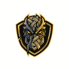 Aggressive Owl Head Mascot Logo Featuring Intricate Celtic Knotwork Style Details on a Shield for Esports Branding.