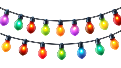 Colorful string lights with glowing bulbs hang against a creating a festive atmosphere for celebration
