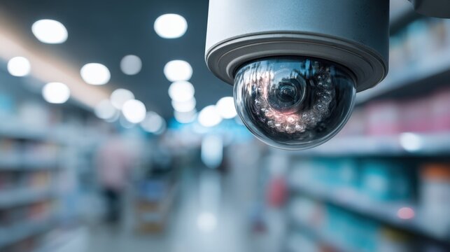 Close-Up of Surveillance Camera in Modern Retail Environment