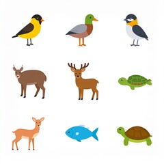 Fototapeta premium Diverse Collection of Stylized Animal Vector Illustrations Set